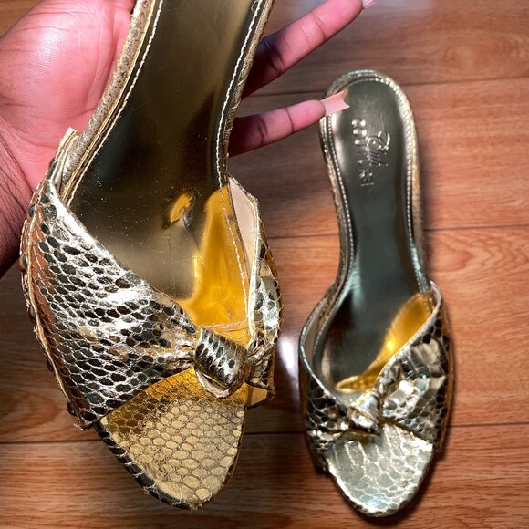 Gold Snake Skinned Kitten Heels - Picture 2 of 4